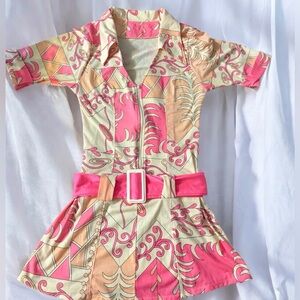Leg Avenue size S Colorful Geometric Dress with Belt mini Mod hippie